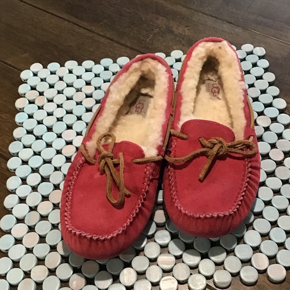 UGG Red Suede Moccasins with Shearling Lining